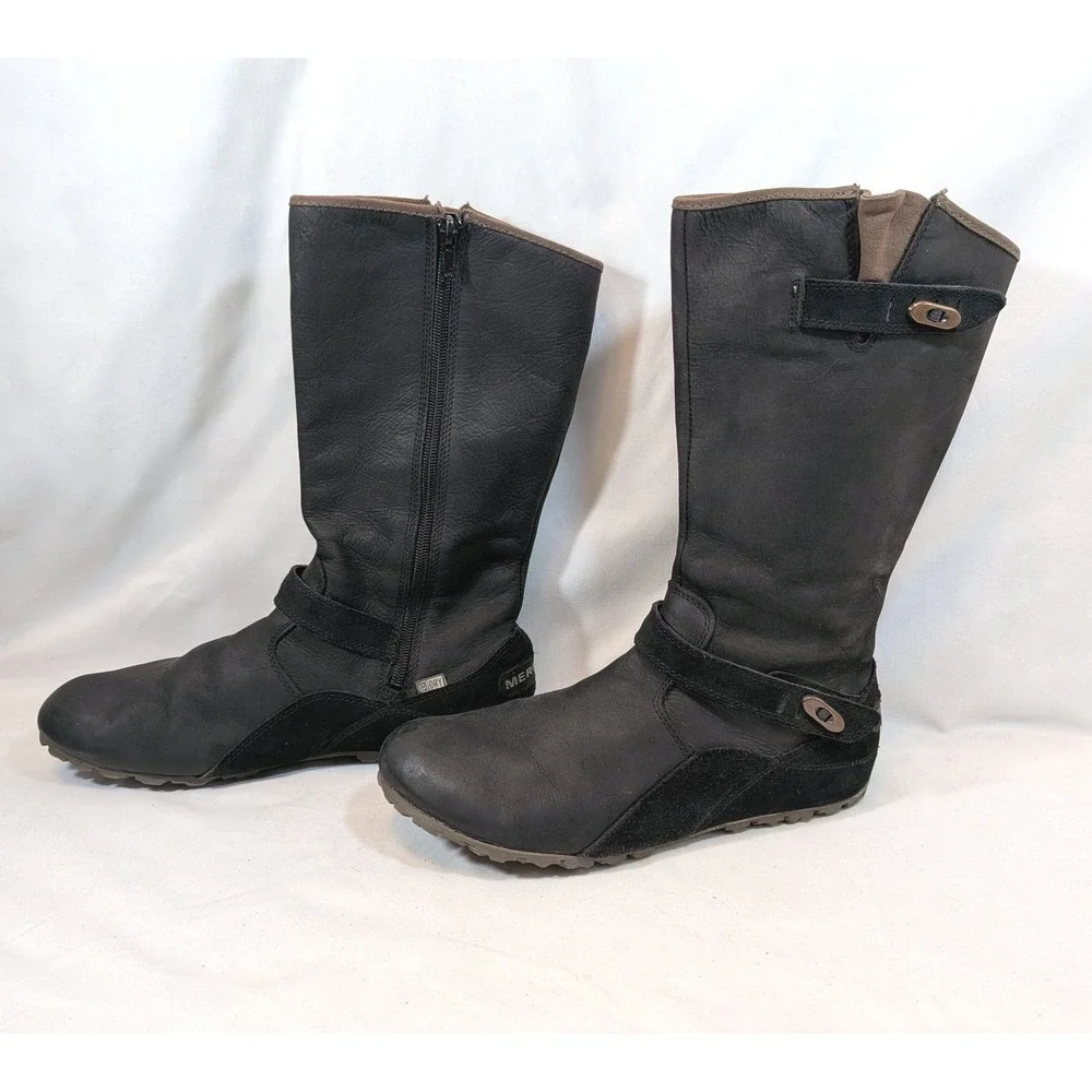 Merrell Black Tall Boots; Leather Suede M-Select Dry Waterproof Zip